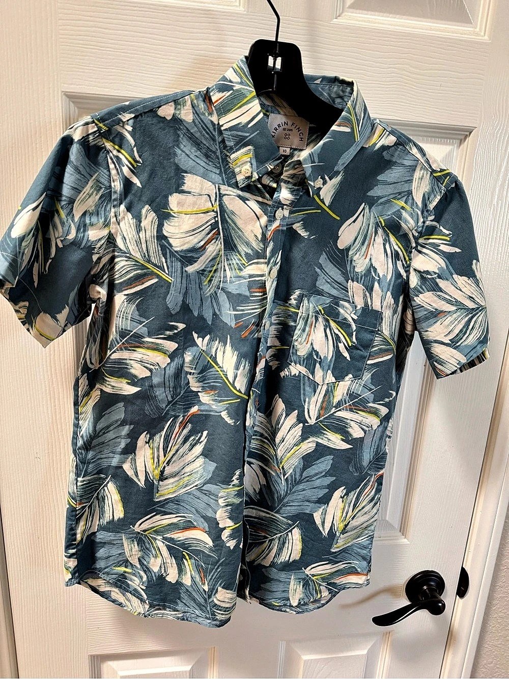 Kirrin Finch Ray Short Sleeve Shirt Floral Button-Down Blue & Cream Size 10